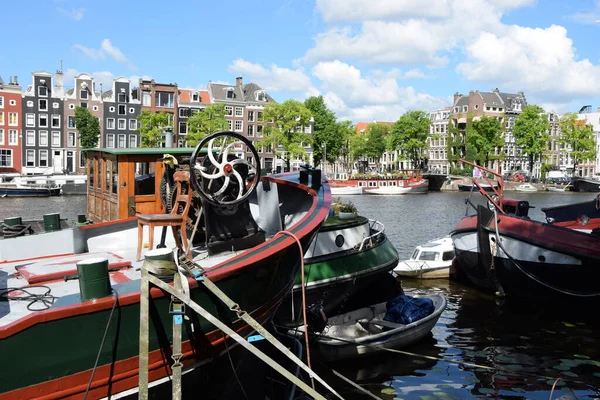 Amstel Gracht Amsterdam Holland Niederlande Fluss Grachten Schiff Boot Wasser — Stockfoto