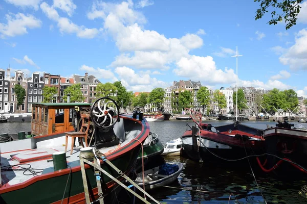 Amstel Gracht Amsterdam Hollandia Folyó Grachten Hajó Hajó Víz Város — Stock Fotó