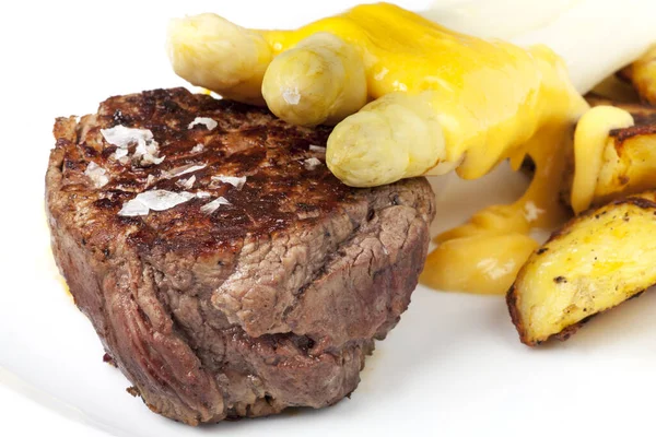 Beef Steak Asparagus Potatoes — Stock Photo, Image