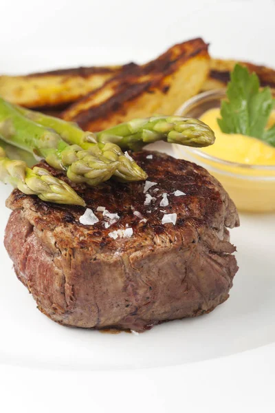 Beef Steak Asparagus Potatoes — Stock Photo, Image