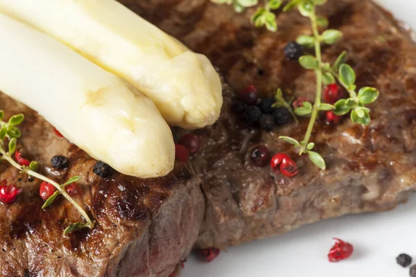 White Asparagus Grilled Steak — Stock Photo, Image