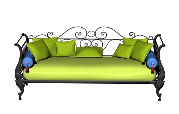 白い背景に枕付きのモダンなソファ — ストック写真