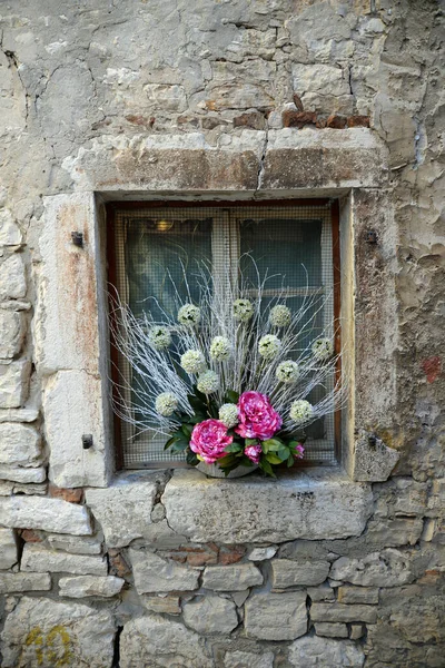 Venster Rovinj Istrië Kroatië Huis Huismuur Kleurrijk Oude Stad Kleur — Stockfoto