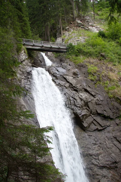 Ponte Legno Sulla Cascata Una Foresta Stiria Durante Giorno — Foto Stock