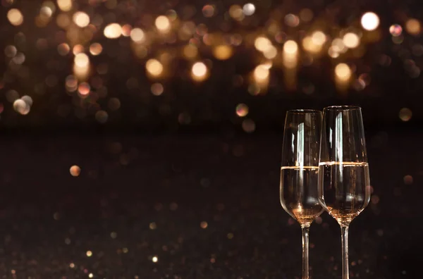 Congratulazioni Con Champagne Sfondo Bokeh Dorato Una Nuova Carta Anno — Foto Stock