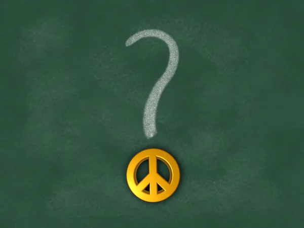 question mark and peace symbol on chalkboard - 3d illustration