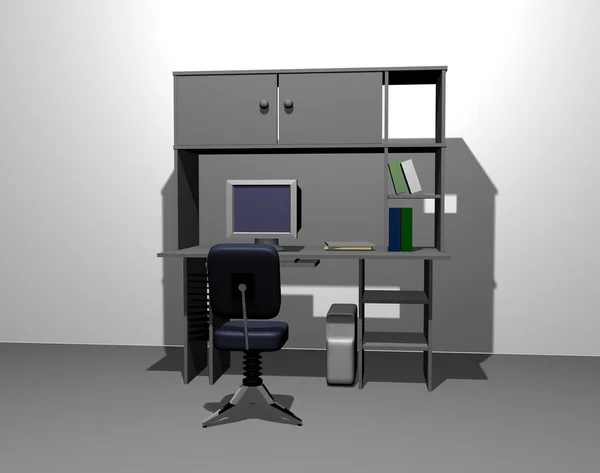 带有办公桌和个人电脑的Jzgend房间 — 图库照片