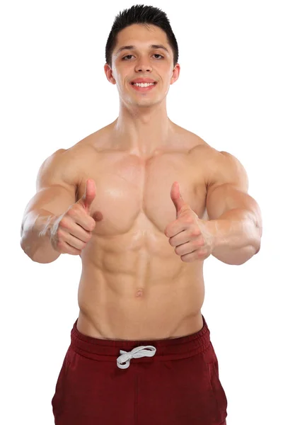 Bodybuilder Musculação Músculos Abdominais Sixpack Sucesso Thumb Sup Abs Homem — Fotografia de Stock