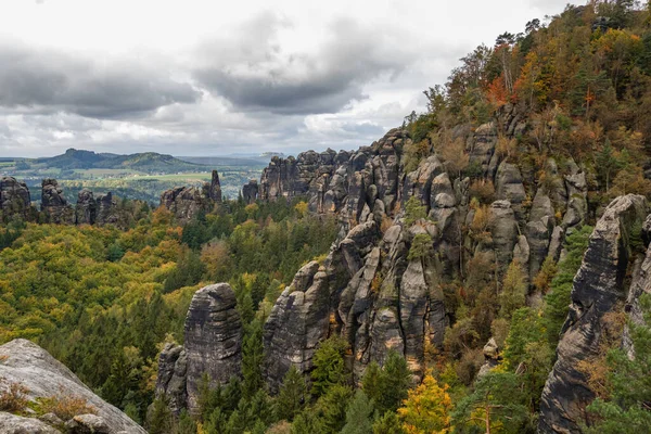 Elbe Kum Taşı Dağları Bölgesinde Sonbahar Kötü Schandau Schrammsteine — Stok fotoğraf