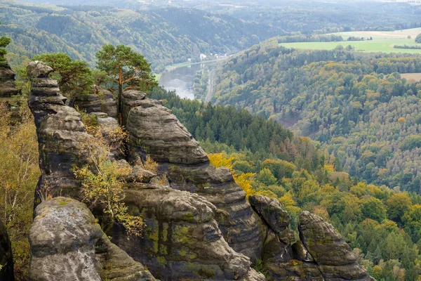 Φθινόπωρο Στο Elbe Sandstone Βουνό Περιοχή Bad Schandau Schrammsteine — Φωτογραφία Αρχείου