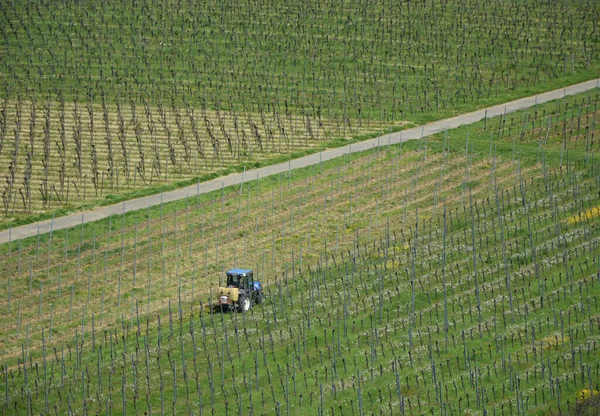 Luftaufnahme Eines Traktors Der Auf Dem Feld Sprüht — Stockfoto