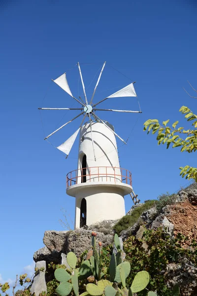Windmill Lassithi Plateau Lassithi Crete Greece Mill Tradition White Sky — стоковое фото