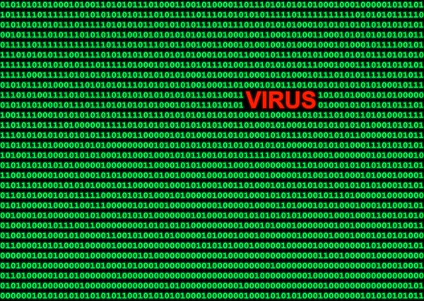 绿色数字0和黑色背景的一个红色字Virus — 图库照片