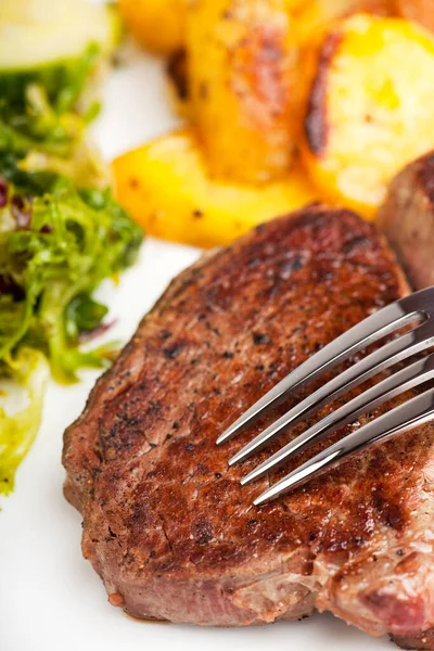 Primer Plano Tenedor Plata Filete — Foto de Stock