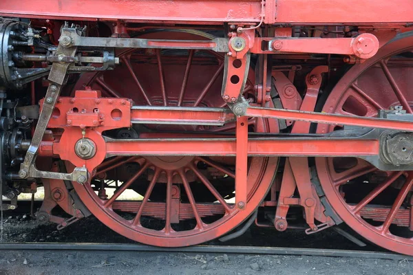 Roda Rodas Locomotiva Locomotiva Locomotiva Vapor Locomotiva Vapor Vermelho Redondo — Fotografia de Stock