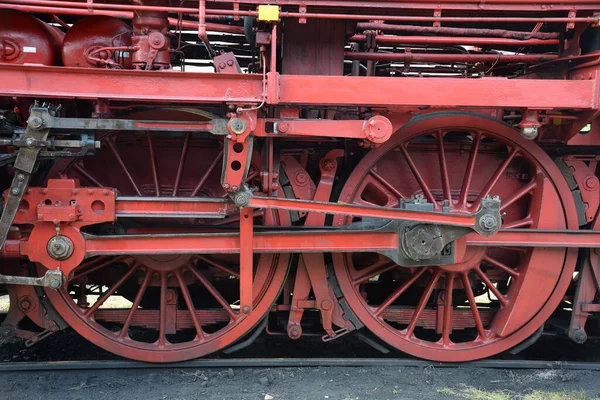 Roda Rodas Locomotiva Locomotiva Locomotiva Vapor Locomotiva Vapor Vermelho Redondo — Fotografia de Stock