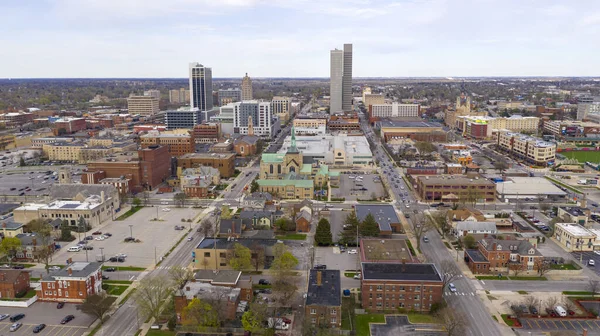 Colorful Buildings Businesses Churches Line Streets Aerial View Fort Wayne — Stock Photo, Image