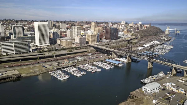 Perseptivo Aéreo Sobre Thea Foss Waterway Largo Del Paseo Marítimo —  Fotos de Stock