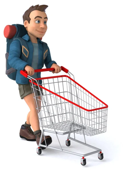ショッピングカートで楽しい漫画のキャラクター — ストック写真