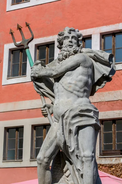 Fontaine Baroque Neptune Sur Place Marché Inférieur Goerlitz Allemagne — Photo