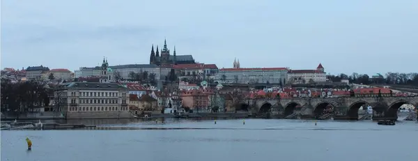 Panorama Prague Historique Avec Château Rivière Vltava Pont Charles — Photo