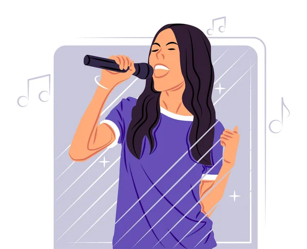 Γυναίκα Που Τραγουδάει Μικρόφωνο Και Ακουστικά Εικονογράφηση Διανύσματος — Φωτογραφία Αρχείου