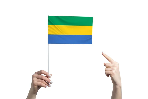 Eine Schöne Weibliche Hand Hält Eine Gabunische Flagge Der Sie — Stockfoto