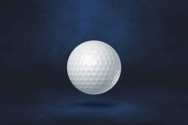 暗い青のスタジオの背景に隔離された白いゴルフボール 3Dイラスト — ストック写真