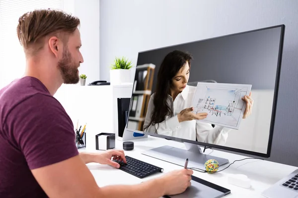 Designer Bearbeitet Foto Computer Büro — Stockfoto