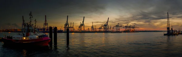 Large Panorama Hamburg Harbor Early Evening Autumn — Stock Photo, Image