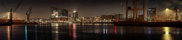 Velké Noční Panorama Hafencity Hamburku Elbphilharmony — Stock fotografie