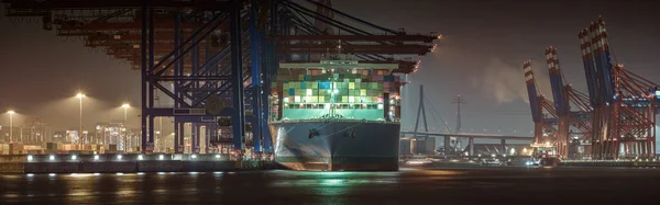Panorama Portu Wieczorem Porcie Hamburgu — Zdjęcie stockowe