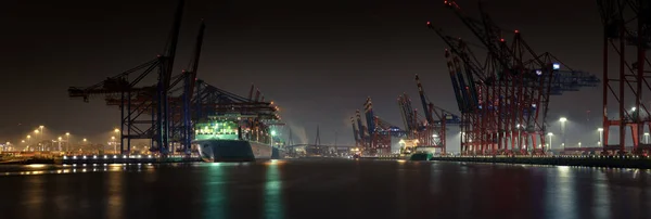 Νυχτερινό Πανόραμα Ενός Μεγάλου Τερματικού Σταθμού Στο Λιμάνι Του Αμβούργου — Φωτογραφία Αρχείου