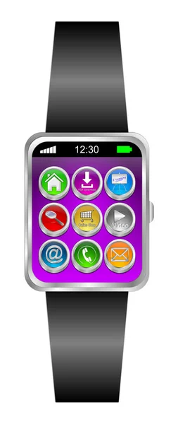 Smartwatch Avec Différentes Fonctions Boutons Sur Écran Violet Illustration — Photo