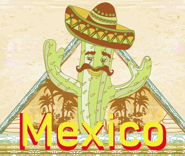 Śmieszne Kaktusy Sombrero Karta Grunge — Zdjęcie stockowe