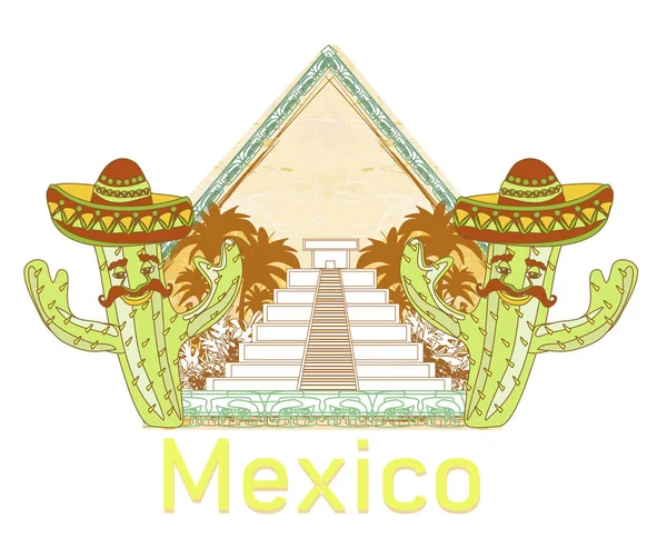 Pirámide Maya Chichén Itzá México Cactus Divertidos Sombrero — Foto de Stock