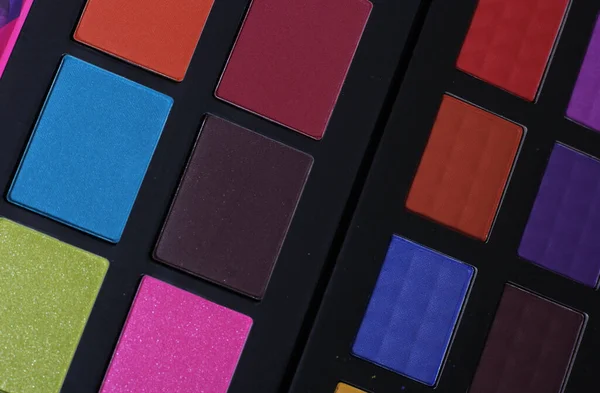 Kleurrijke Cosmetische Pigment Paletten Oogschaduw Koele Warme Kleuren — Stockfoto