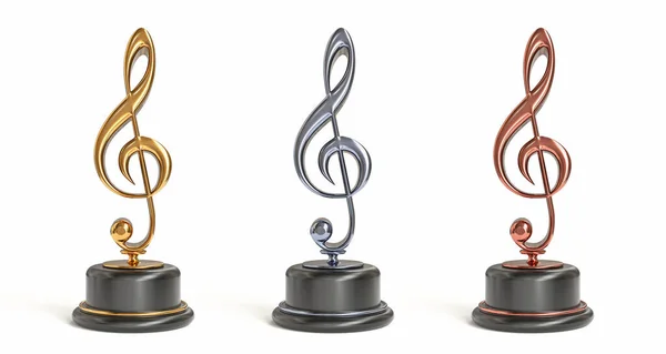 Золотая Серебряная Бронзовая Музыкальные Премии Визуализации Иллюстрации Изолированы Белом Фоне — стоковое фото