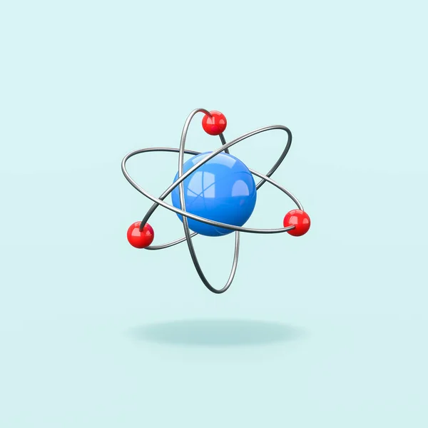 Ilustracja Niebieskiego Atomu Czerwoną Kulą Białym Tle — Zdjęcie stockowe