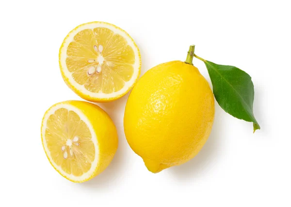 レモンは白い背景に置かれ 半分に切る 上からの眺め — ストック写真
