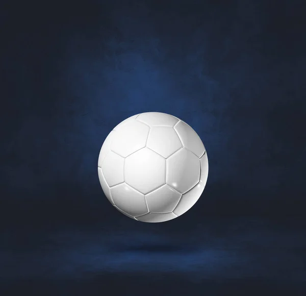 白色足球隔离在深蓝色的工作室背景 3D插图 — 图库照片