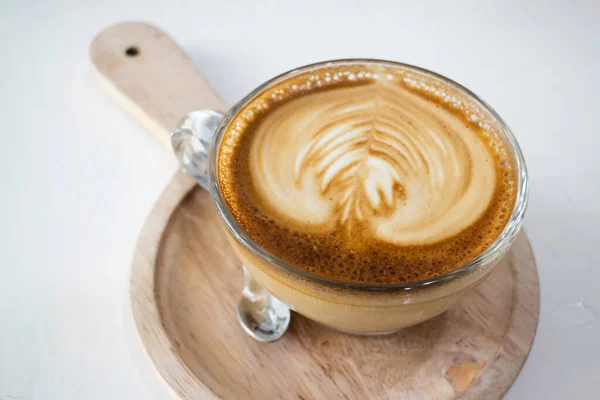 Uma Xícara Café Quente Latte Com Arte Foto Stock — Fotografia de Stock