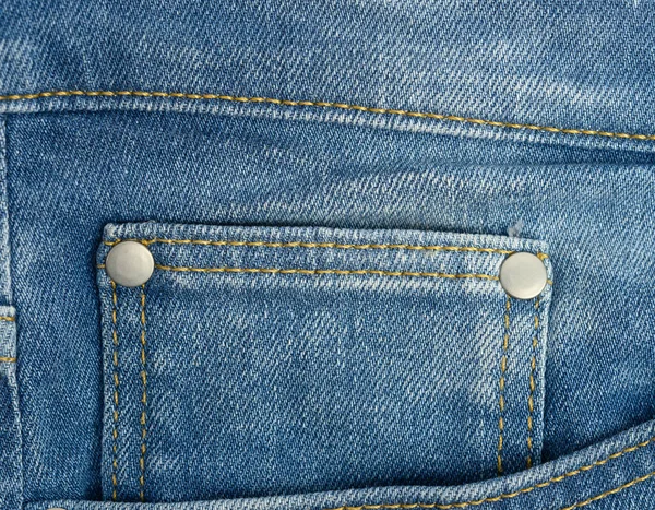 Voorzak Van Blauwe Klassieke Jeans Volledig Frame Close — Stockfoto