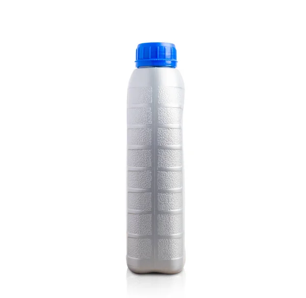 Gray Plastic Can Machine Lubricating Oil Bottle Liter Blue Cap — Stock Photo, Image