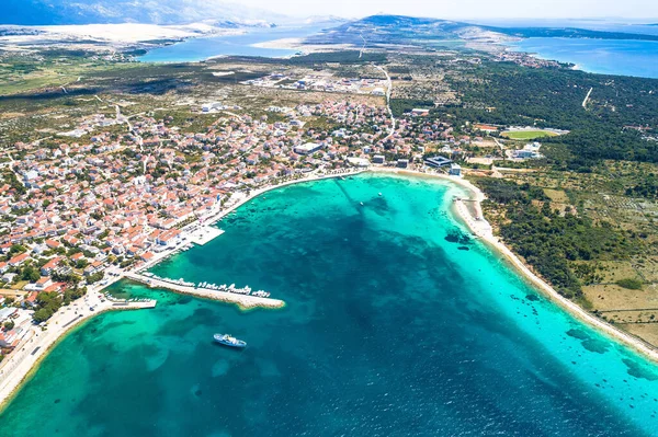 Novalja Ilha Pag Praia Idílica Vista Aérea Mar Azul Turquesa — Fotografia de Stock