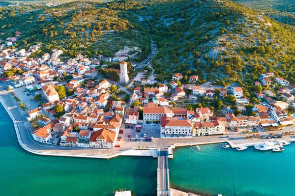 Coastal Town Tisno Aerial Panoramic View Bridge Island Murter Dalmatia — Stock Photo, Image