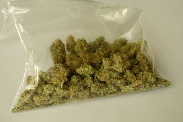 Marihuana Poupata Sušených Květin Plastovém Sáčku — Stock fotografie