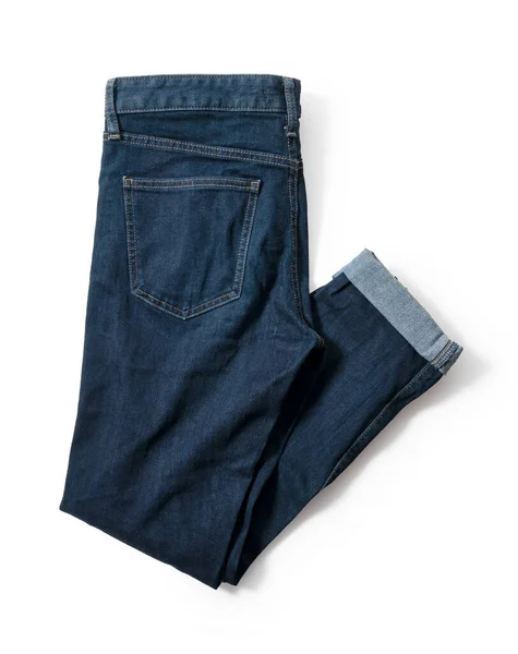 Blauwe Jeans Geïsoleerd Witte Achtergrond — Stockfoto