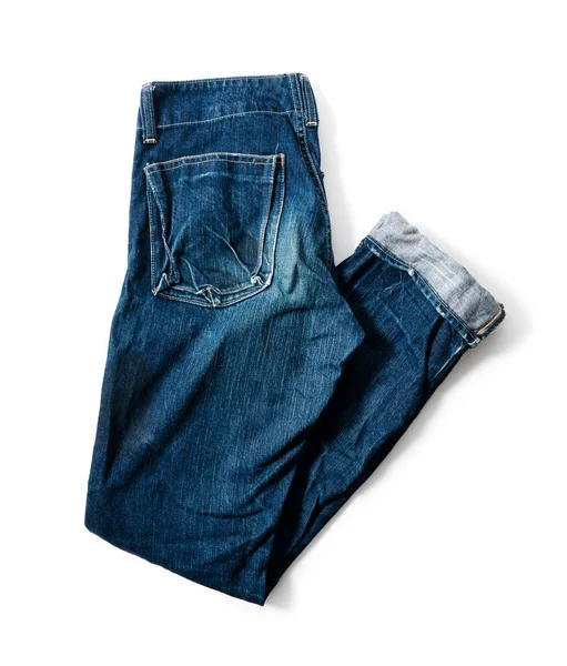 Blauwe Jeans Geïsoleerd Witte Achtergrond — Stockfoto