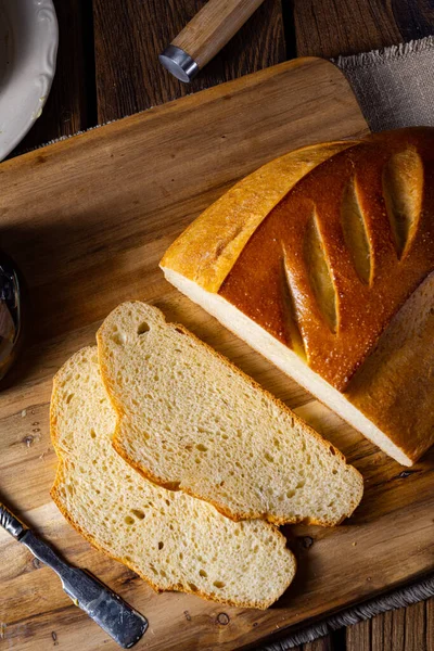 Sliced Bread Wooden Board — Stock Photo, Image